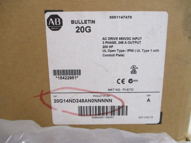 ALLEN BRADLEY 20G14ND248AN0NNNNN SER. A 650VDC 248A NSMP