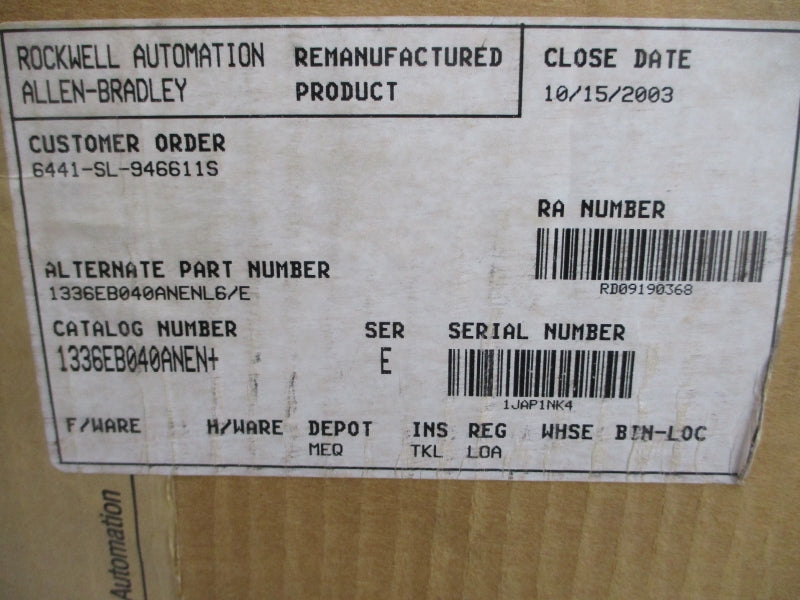 ALLEN BRADLEY 1336E-B040-AN-EN-L6 SER. E 380-480VAC 64.5A REMAN