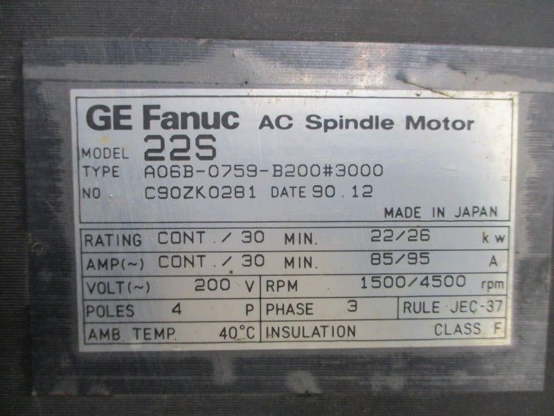 GE FANUC A06B-0759-B200#3000 200V 85/95A (AS PICTURED) NSNP