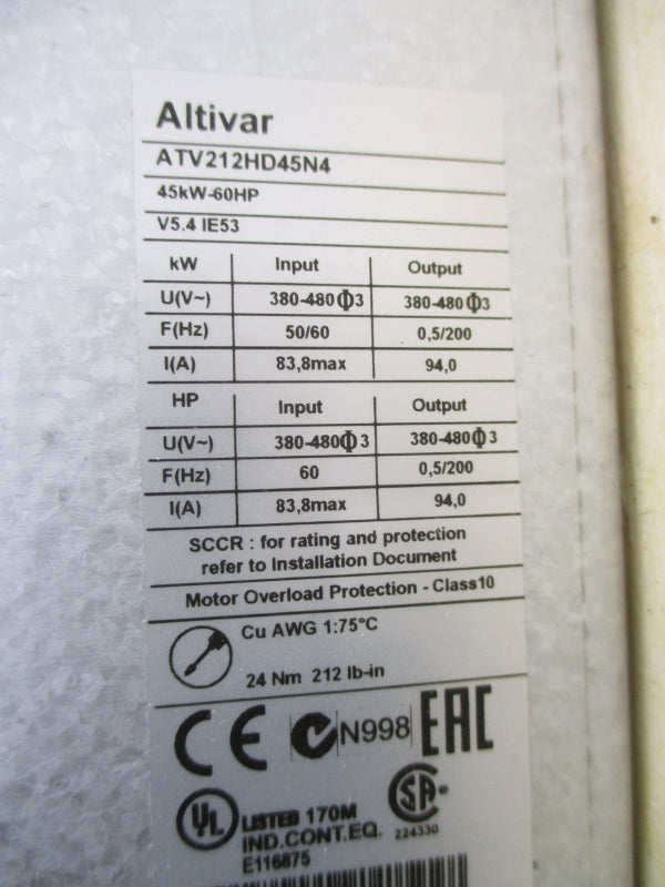 SCHNEIDER ELECTRIC ATV212HD45N4 380-480V 97.0A NSMP
