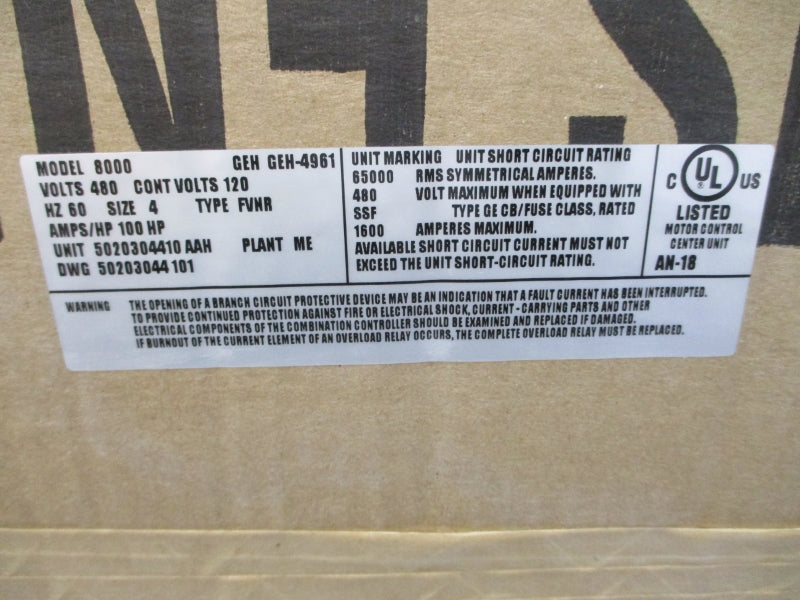 GENERAL ELECTRIC GEH-4961 8000 480V 1600A NSFS