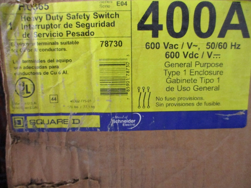 SQUARE D HU365 SER. E04 600VAC 400A NSMP