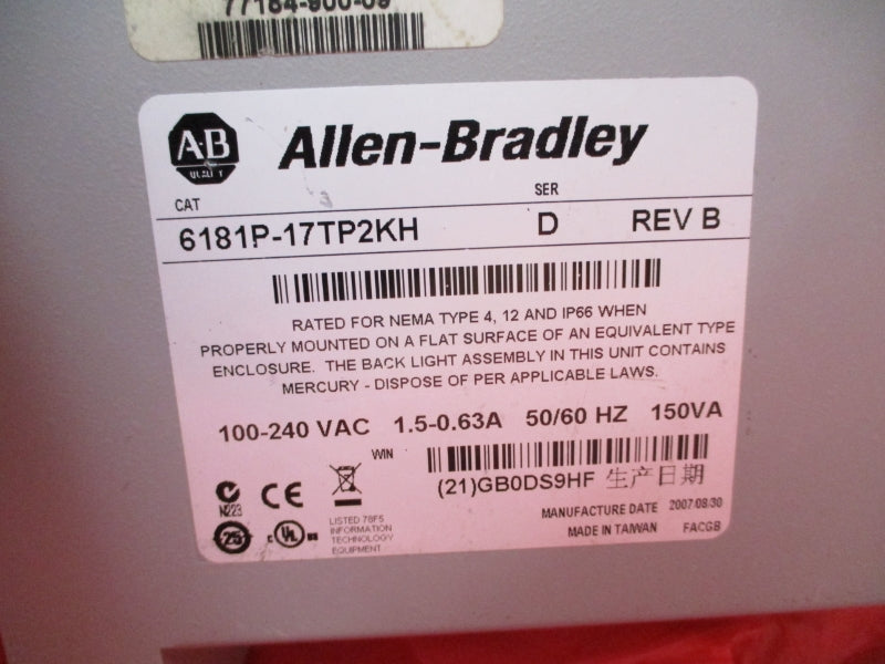 ALLEN BRADLEY 6181P-17TP2KH SER. D 100-240VAC 1.5-0.63A REV. B REMAN