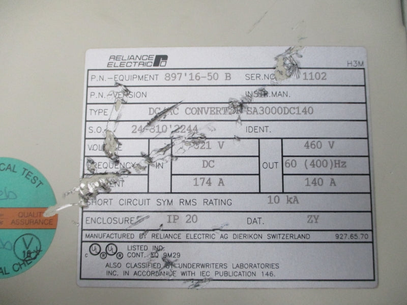 RELIANCE ELECTRIC SA3000DC140 460V 174A (AS PICTURED) NSNP