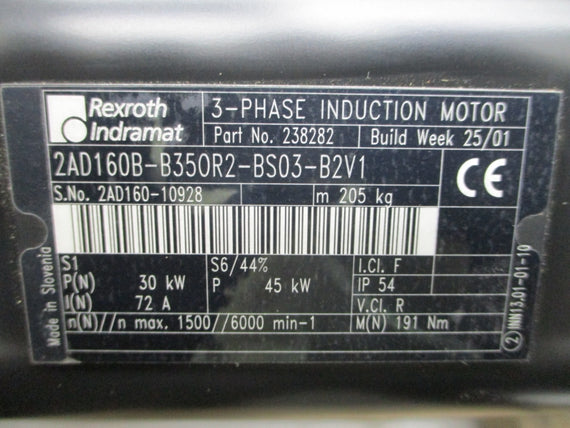 REXROTH INDRAMAT 2AD160B-B350R2-BS03-B2V1 238282 72A NSNP