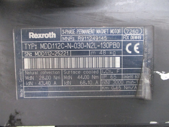 REXROTH INDRAMAT MDD112C-N-030-N2L-130PB0 R911249145 43.40/68.10A NSNP