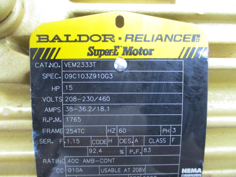 BALDOR RELIANCE VEM2333T 208-230/460V 38-36.2/18.1A NSNP