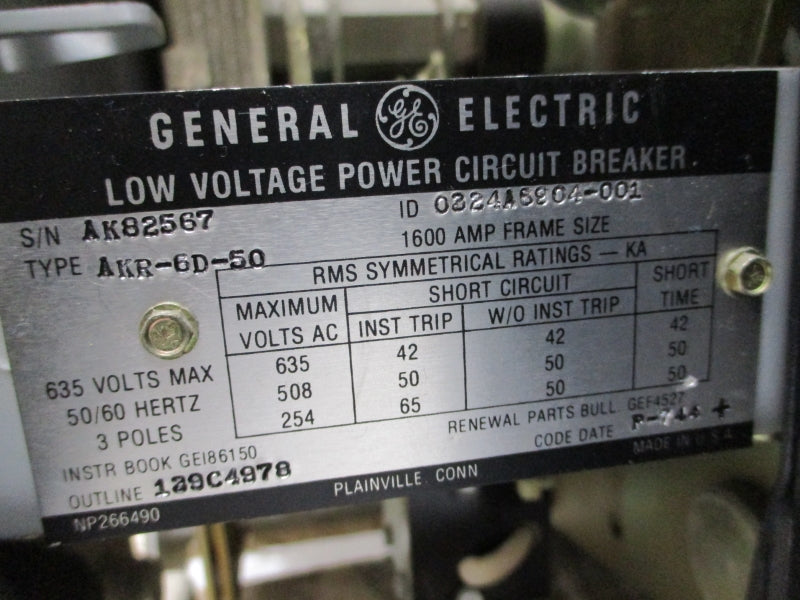 GENERAL ELECTRIC AKR-6D-50 0324A6804-001 635VAC 1600A NSNP