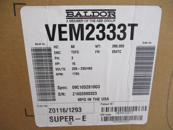 BALDOR RELIANCE VEM2333T 09C103Z910G3 208-230/460V 38-36.2/18.1A NSMP