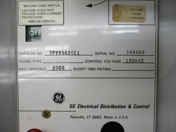 GENERAL ELECTRIC TPYY6620E1 120VAC 2000A NSMP