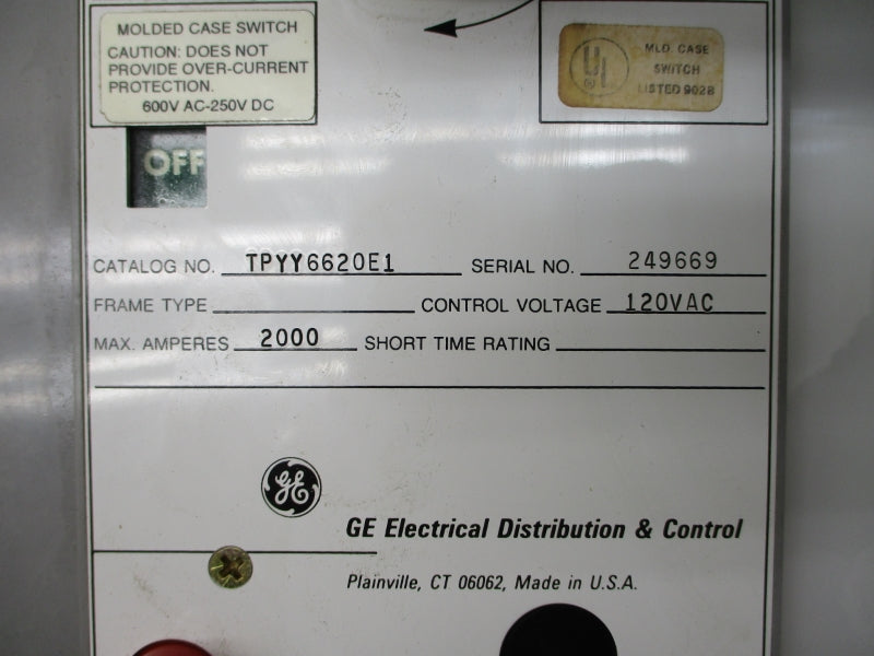 GENERAL ELECTRIC TPYY6620E1 120VAC 2000A NSMP