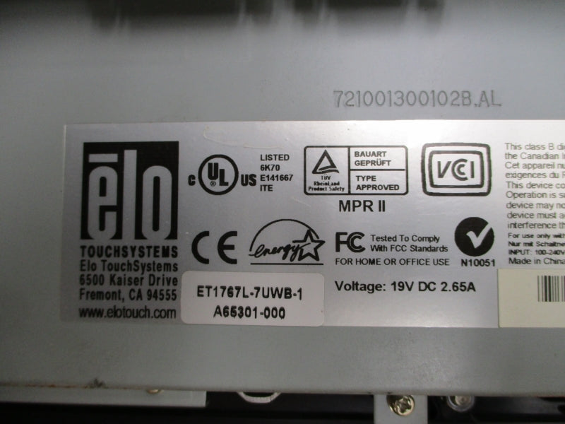 ELO TOUCH SYSTEMS ET1767L-7UWB-1 A65301-000 19VDC 2.65A NSMP