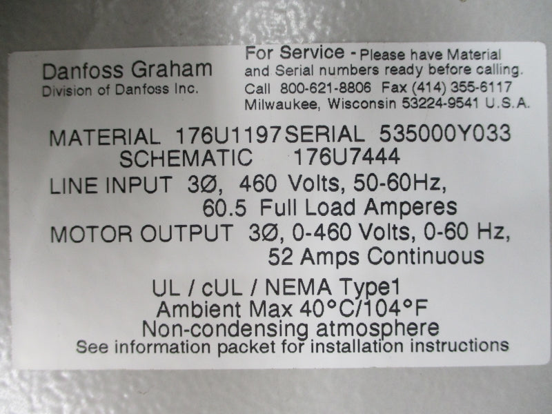 DANFOSS 176U1197 460V 60.5A NSNP