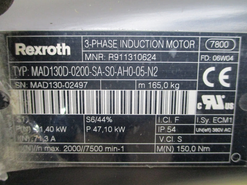 REXROTH MAD130D-0200-SA-S0-AH0-05-N2 R911310624 71.3A NSNP