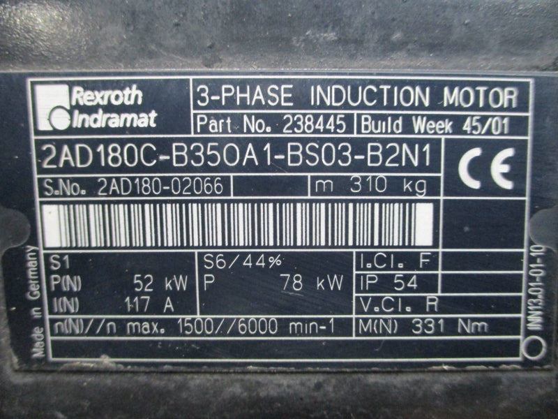 REXROTH INDRAMAT 2AD180C-B350A1-BS03-B2N1 117A NSNP