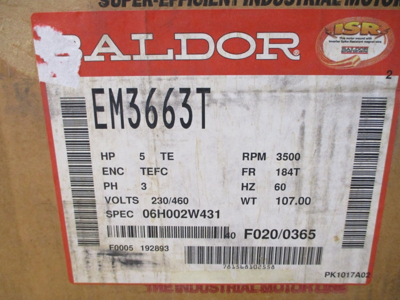 BALDOR EM3663T 06H002W431 230/460V 11/5.5A NSMP