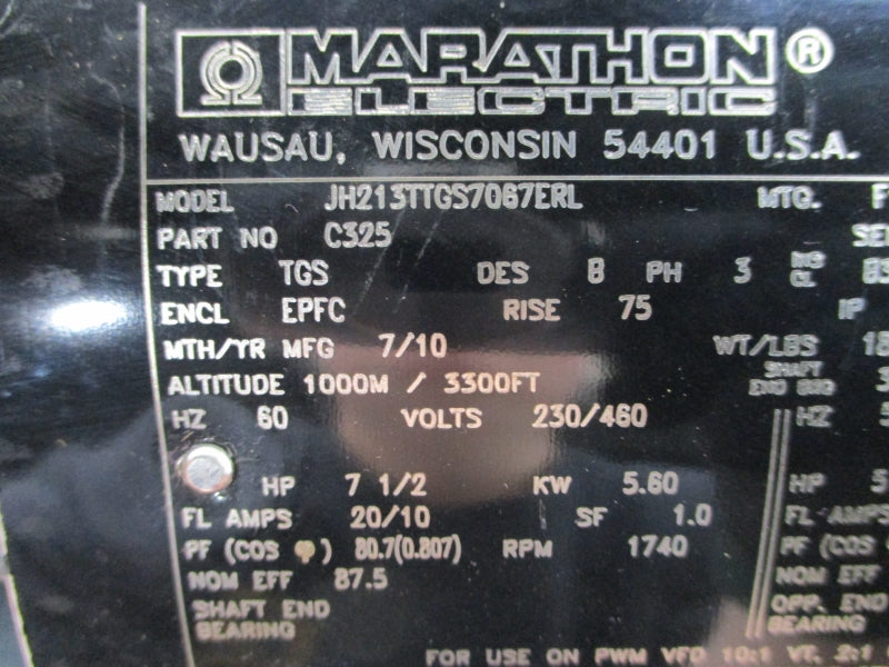 MARATHON ELECTRIC C325 213TTGS7067ERL  230/460V 20/10A NSMP