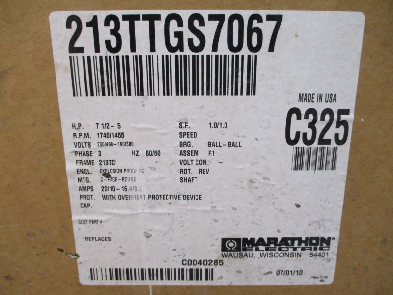 MARATHON ELECTRIC C325 213TTGS7067ERL  230/460V 20/10A NSMP