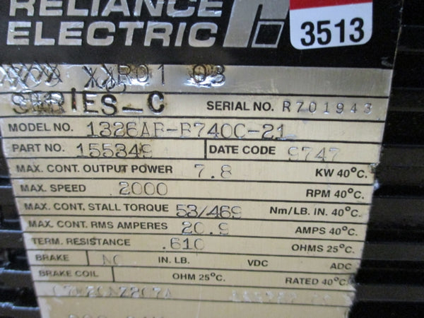 RELIANCE ELECTRIC 1326AB-B740C-21 155349 SER. C 20.9A REMAN
