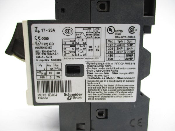 TELEMECANIQUE GV2ME21 600VAC 17-23A NSNP