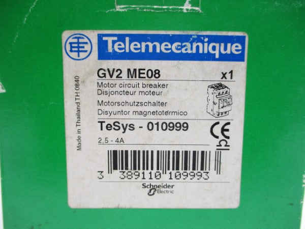 TELEMECANIQUE GV2ME08 600VAC 2.5-4A NSMP