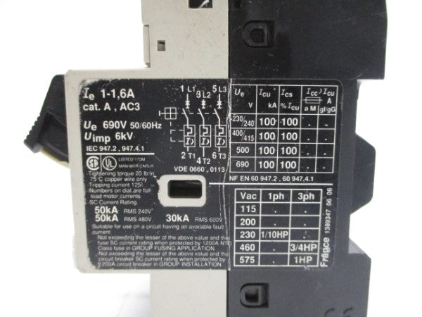 TELEMECANIQUE GV2-M06 575VAC 1-1.6A NSNP