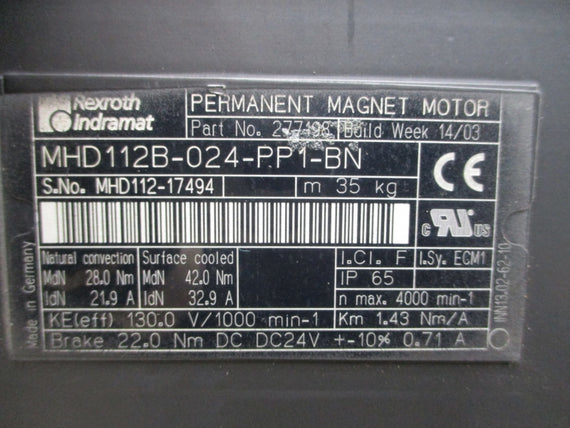 REXROTH INDRAMAT MHD112B-024-PP1-BN 277198 24VDC 21.9/32.9A NSNP