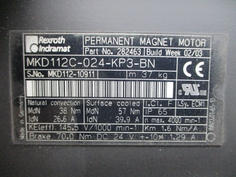 REXROTH INDRAMAT MKD112C-024-KP3-BN 282463 24VDC 26.6/39.9A NSNP