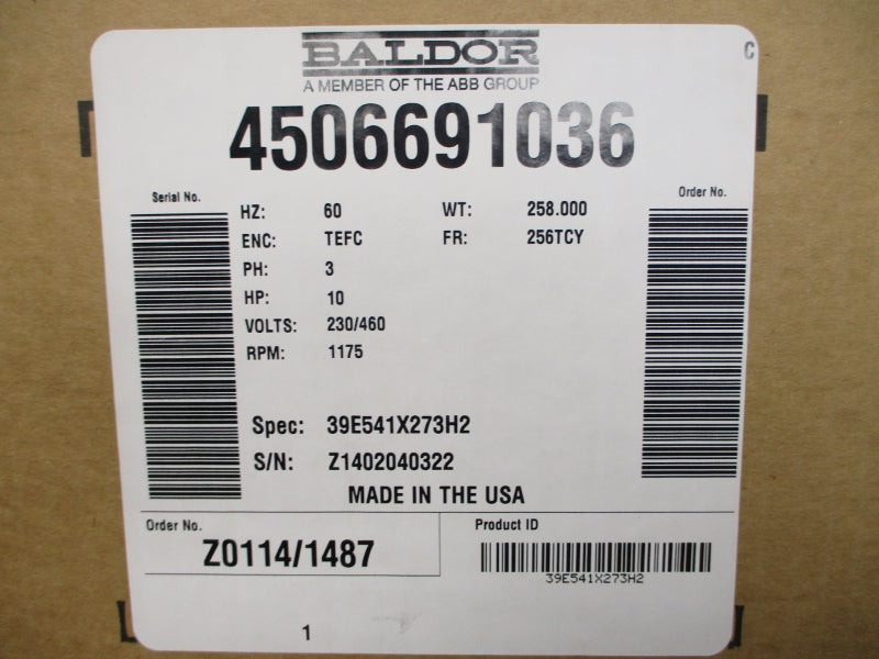 BALDOR RELIANCE 4506691036 39E541X273H2 230/460V 29/14.5A NSMP
