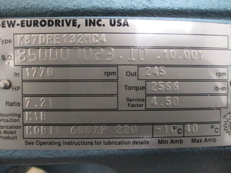 SEW-EURODRIVE K87DRE132MC4 230/460V 24.50/12.30A NSMP