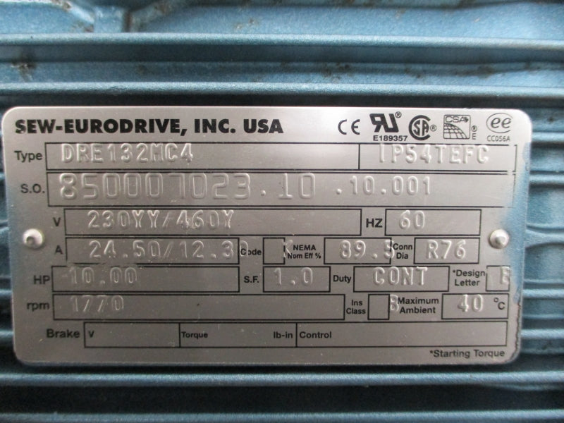 SEW-EURODRIVE K87DRE132MC4 230/460V 24.50/12.30A NSMP