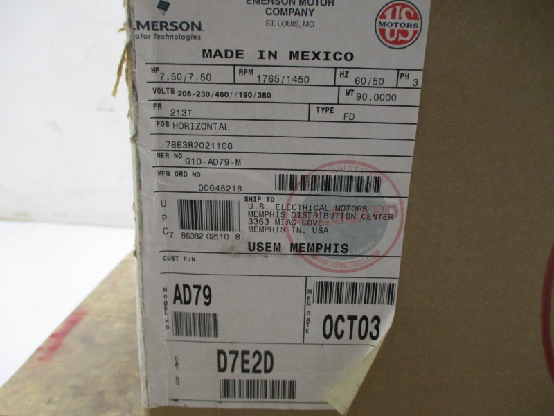 US MOTORS AD79 D7E2D 208-230/460V 21.10-20.00/10.00A NSMP