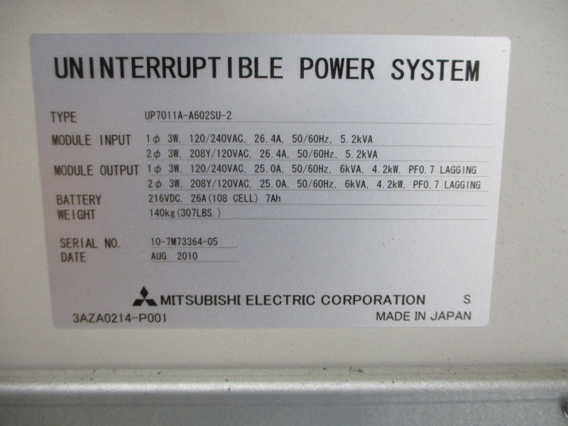 MITSUBISHI 7011A UP7011A-A602SU-2 120/240VAC 26.4A NSNP