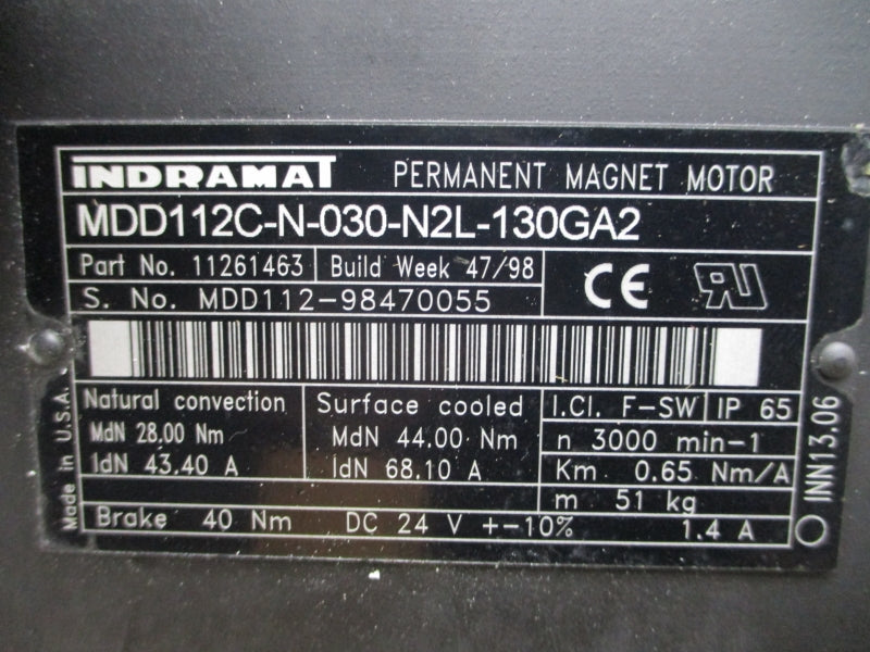 INDRAMAT MDD112C-N-030-N2L-130GA2 11261463 24VDC 43.40/68.10A NSMP