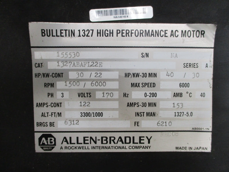 ALLEN BRADLEY 1327ABAFL22E SER. A 170V 122/153A NSNP
