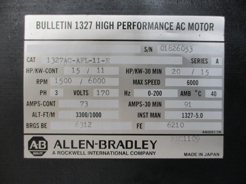 ALLEN BRADLEY 1327AC-AFL-11-E SER. A 170V 73/91A NSNP