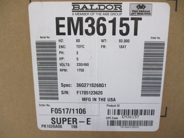 BALDOR RELIANCE EM3615T 36G271S268G1 230/460V 13.4/6.7A NSMP