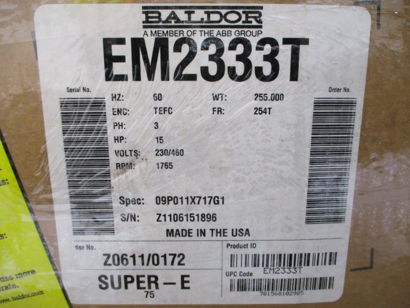 BALDOR RELIANCE EM2333T 09P011X717G1 230/460V 37/18.5A NSMP