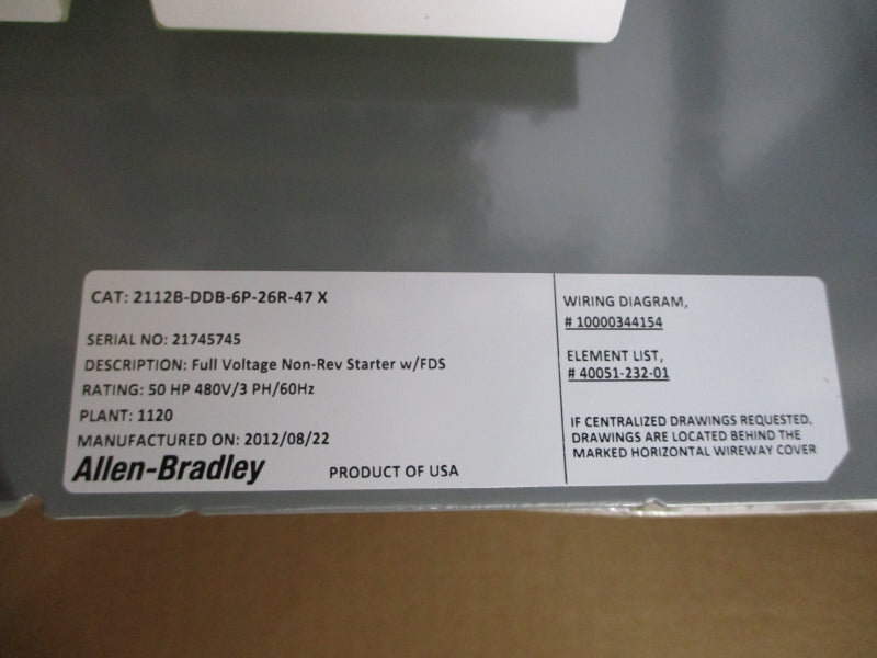 ALLEN BRADLEY 2112B-DDB-6P-26R-47 SER. X 480V NSMP