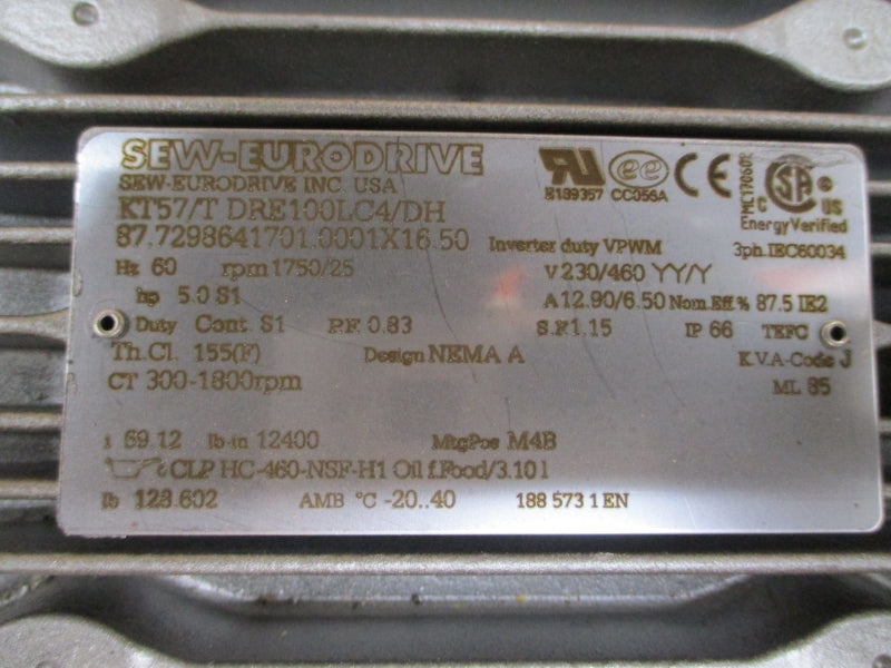 SEW-EURODRIVE KT57/TDRE100LC4/DH 230/460V 12.90/6.50A NSMP