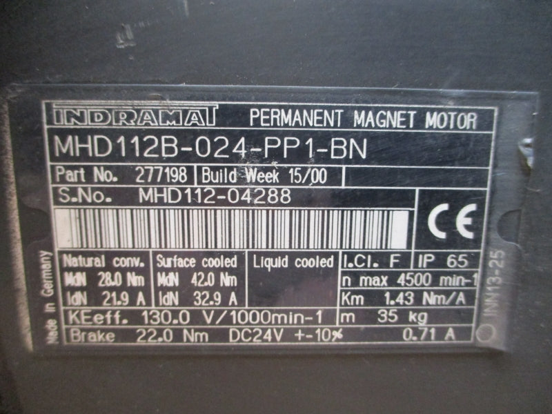 INDRAMAT MHD112B-024-PP1-BN 277198 24VDC 21.9/32.9A NSNP