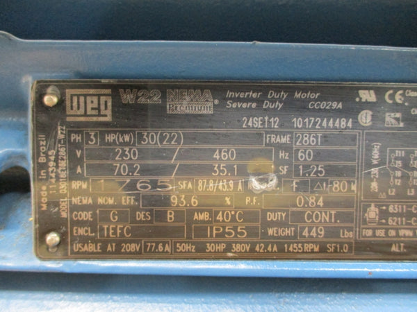 WEG 03018ET3E286T-W22 230/460V 70.2/35.1A NSMP