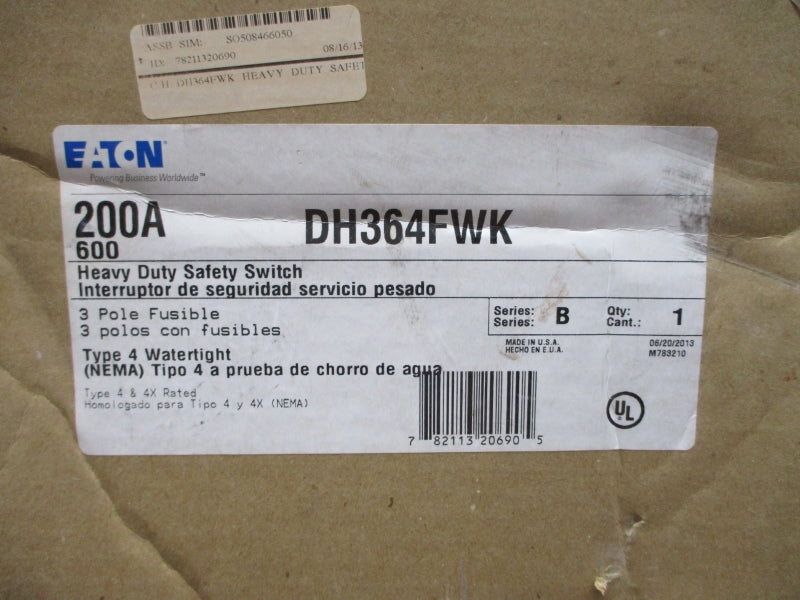 EATON DH364FWK SER. B 600VAC 200A NSNP