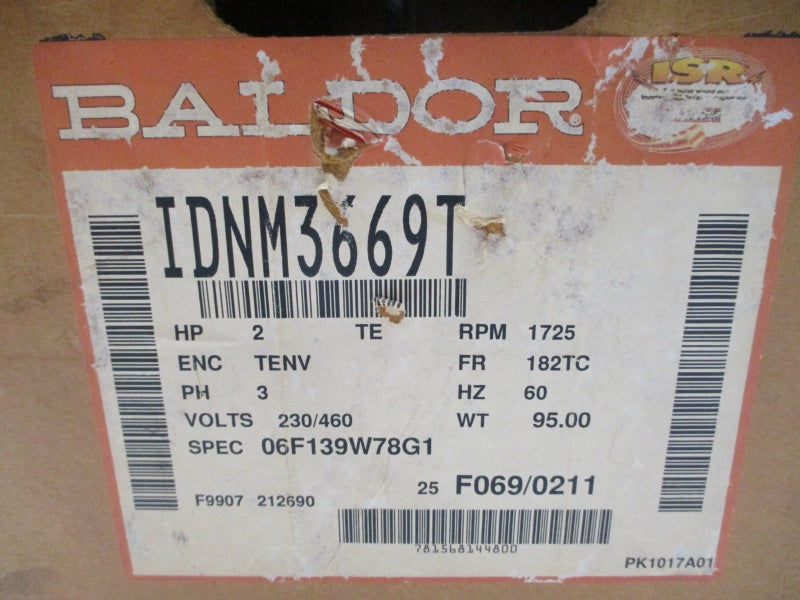 BALDOR IDNM3669T 06F139W78G1 230/460V 5.8/2.9A NSMP