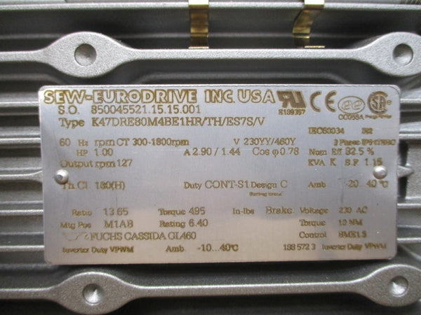 SEW-EURODRIVE K47DRE80M4BE1HR/TH/ES7S/V V80 230/460V 2.90/1.44A NSMP