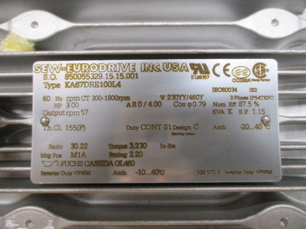 SEW-EURODRIVE KA67DRE100L4 230/460V 8.0/4.00A NSMP