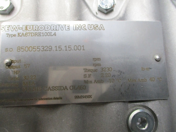 SEW-EURODRIVE KA67DRE100L4 230/460V 8.0/4.00A NSMP