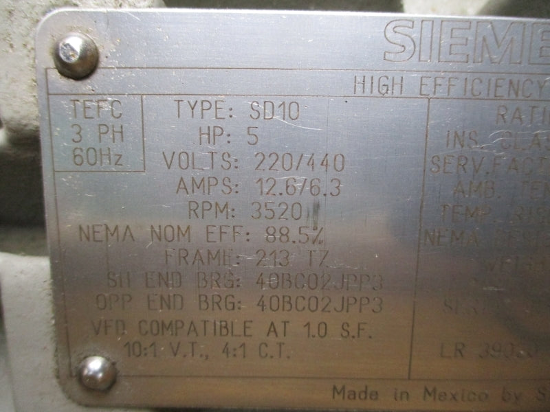 SIEMENS 1LE23012AA190AA3-Z 220/460V 12.6/6.3A NSMP