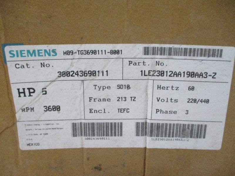 SIEMENS 1LE23012AA190AA3-Z 220/460V 12.6/6.3A NSMP