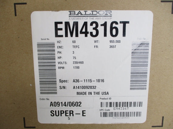 BALDOR RELIANCE EM4316T A36-1115-1816 230/460V 169/84.9A NSMP